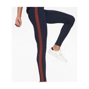 Athleta Track Tux Stripe High Rise  Leggings Medium Blue Yoga Workout